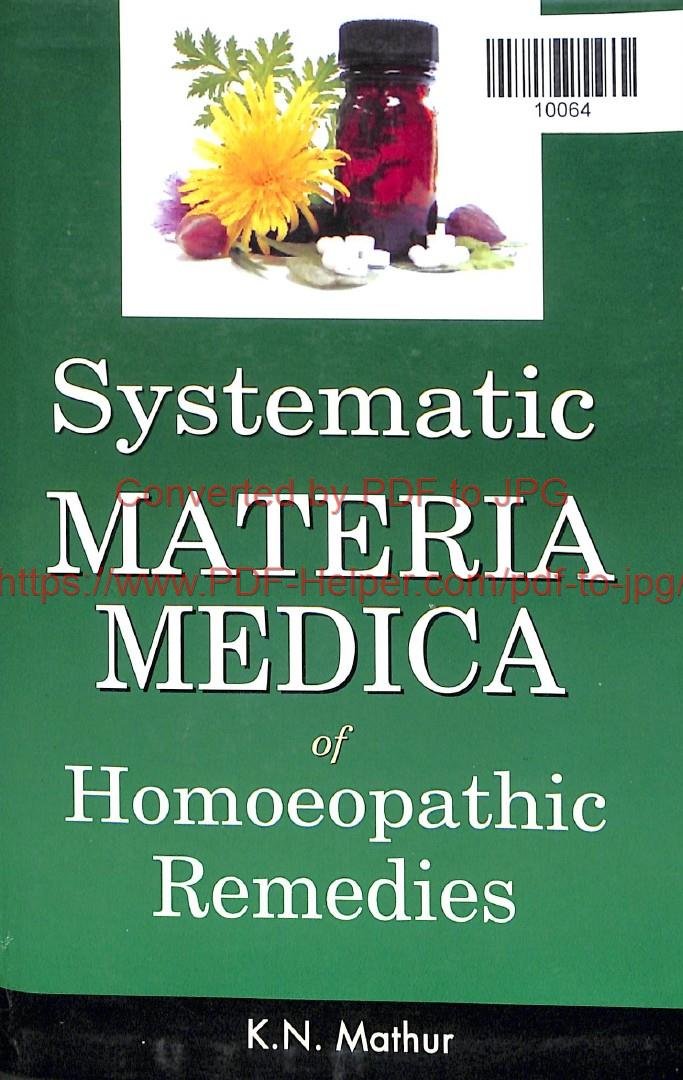 SYSTEMATIC MATERIA MEDICA OF HOMOEOPATHIC REMEDIES