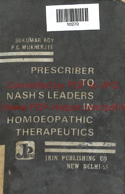 PRESCRIBER TO NASH'S LEADERS IN HOMOEOPATHIC THERAPEUTICS