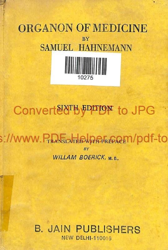 ORGANON OF MEDICINE BY SAMUEL HAHNEMANN