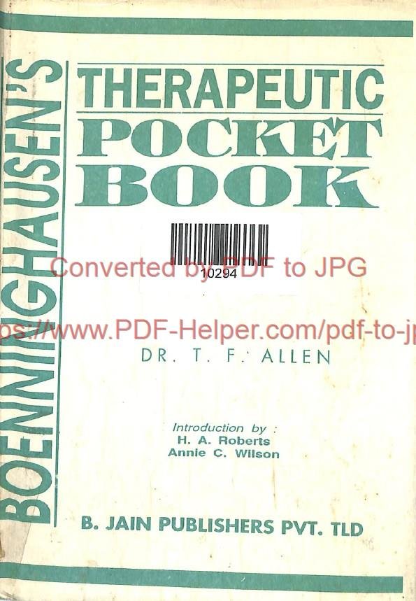 BOENNINGHAUSEN,S THERAPEYTIC POCKET BOOK