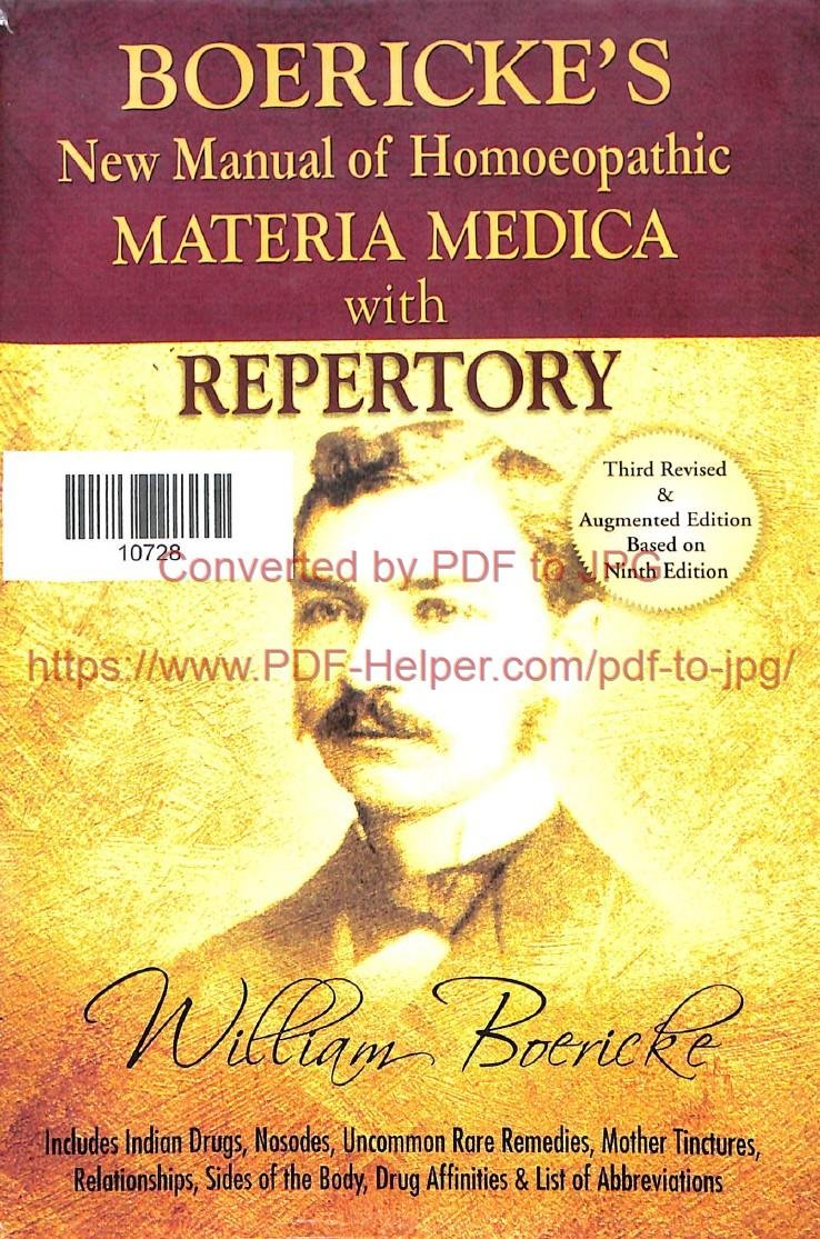 BOERICKE,S NEW MANUAL OF HOMOEOPATHIC MATERIA MEDICA WITH REPERTORY